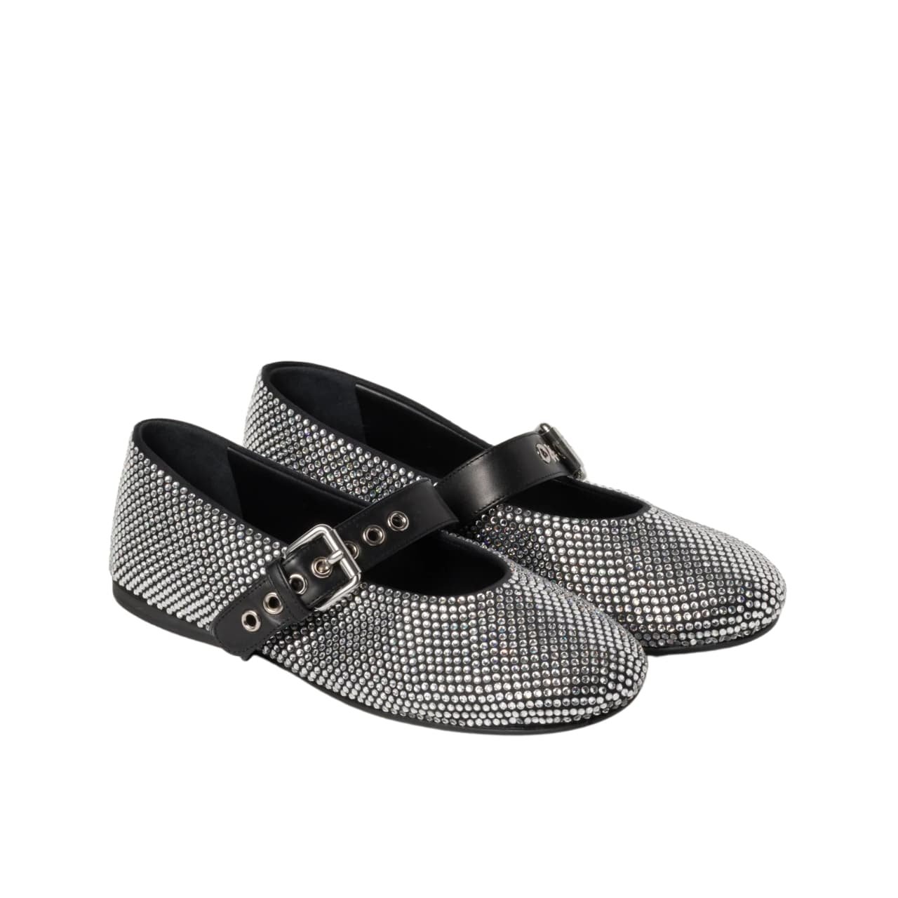 M1um1u Satin Ballerinas With Crystals Black 5F209E 2Awl F0002 F 005