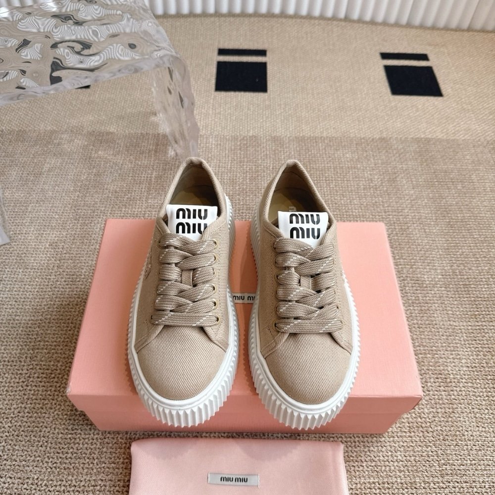 M1um1u Denim Sneaker With Logo Colonial Beige 5E389E 3Ars F0044 F 005