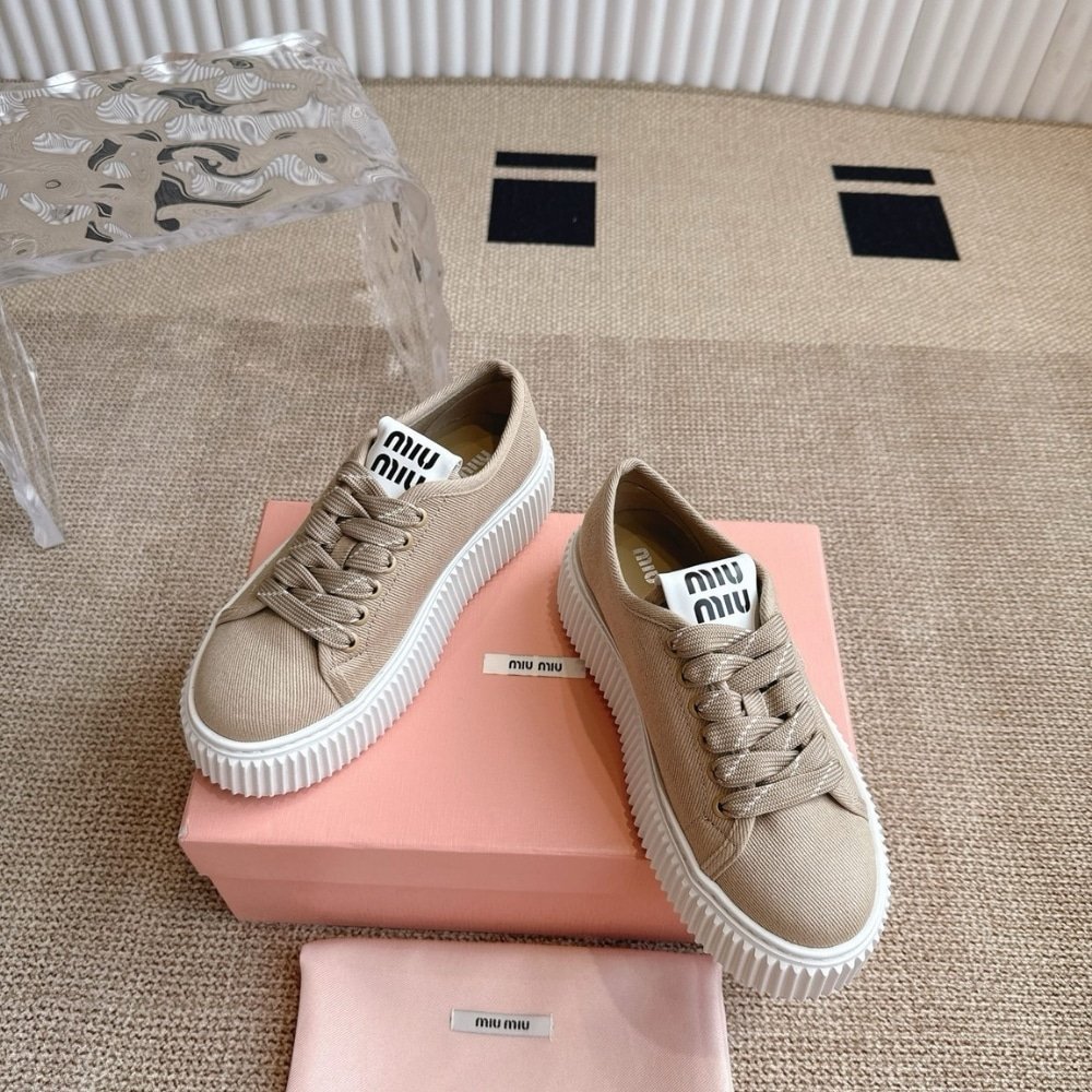 M1um1u Denim Sneaker With Logo Colonial Beige 5E389E 3Ars F0044 F 005