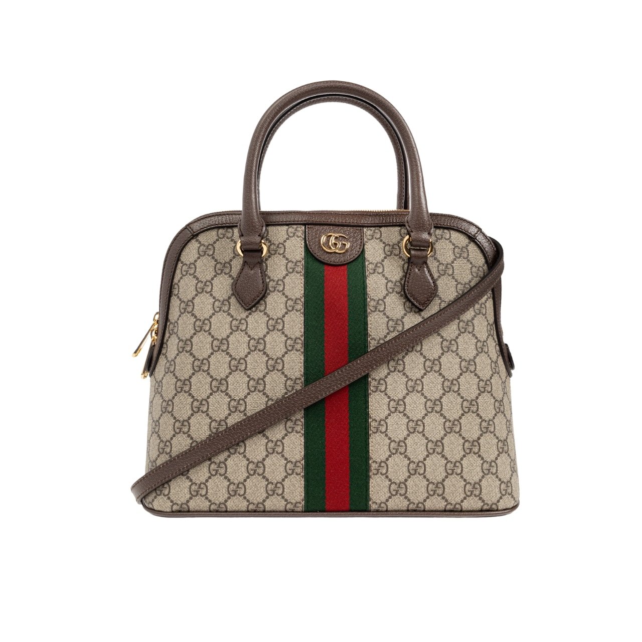 Gvc*1 Ophidia Gg Logo Medium Top Handle Bag Beige And Brown 34Cm