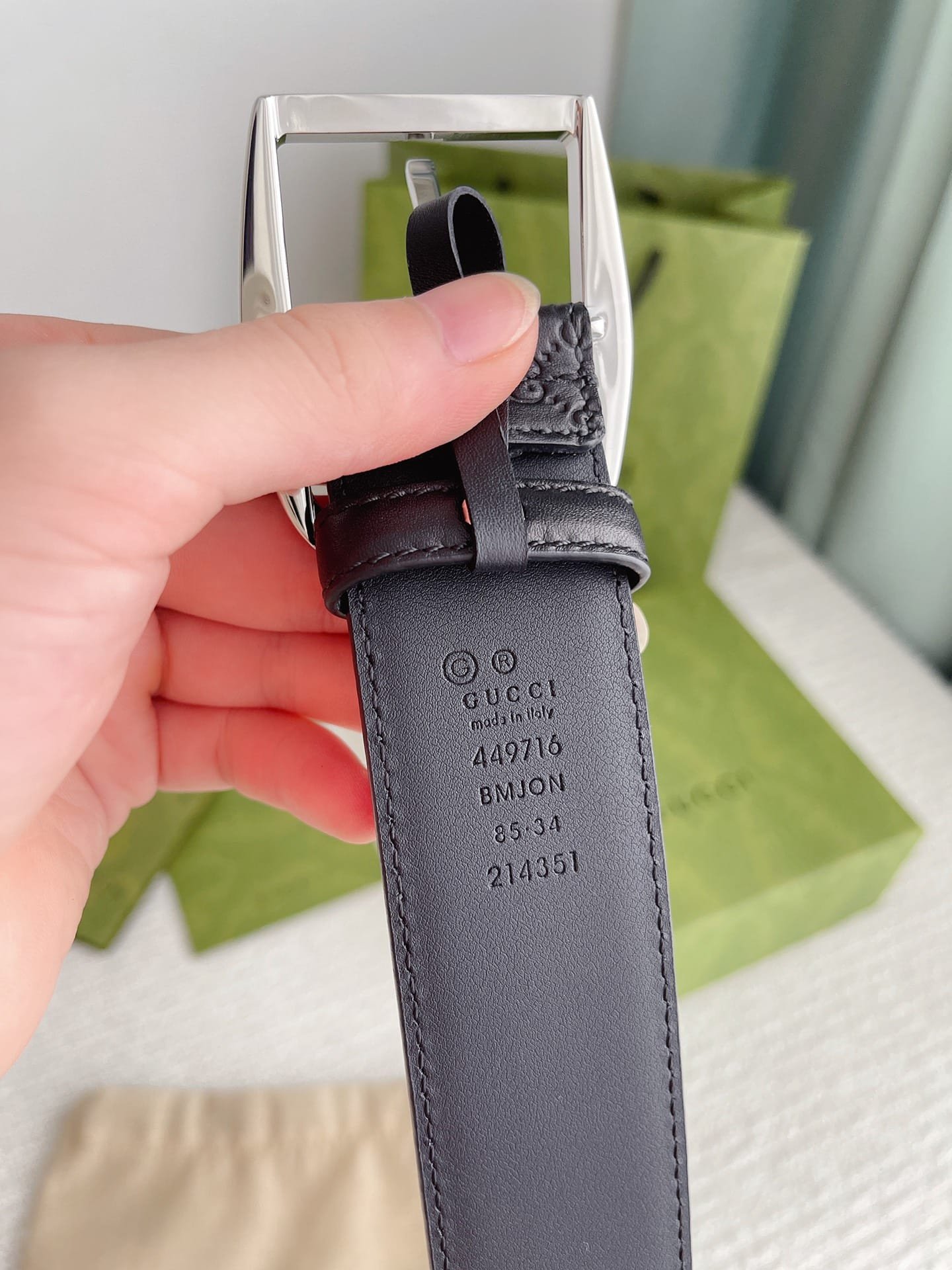 Gvc*1 Calfskin Monogram Black Belt Silver Metal 4Cm