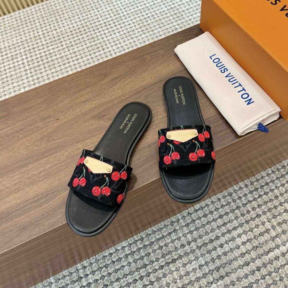 L0vis Vvtt0n X Takashi Murakami Lily Flat Mule Black