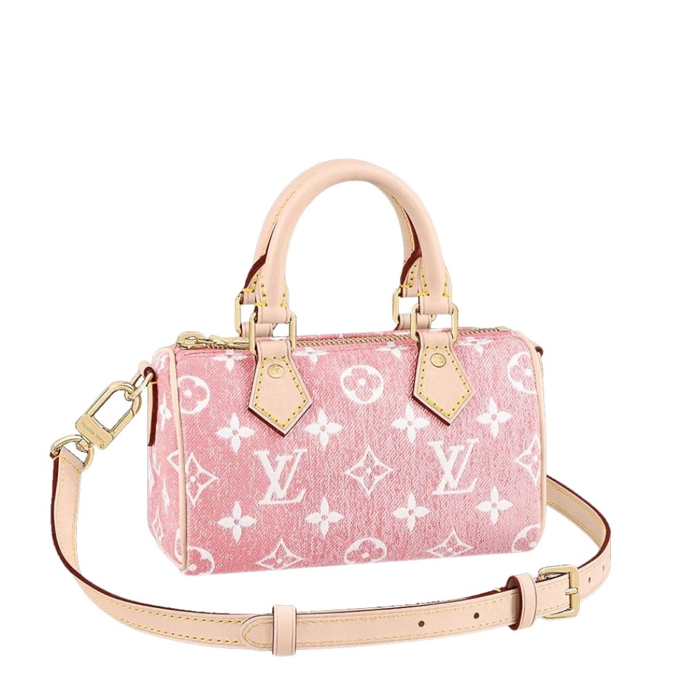 L0vis Vvtt0n Nano Speedy Monogram Jacquard Denim Pink 17Cm M81213