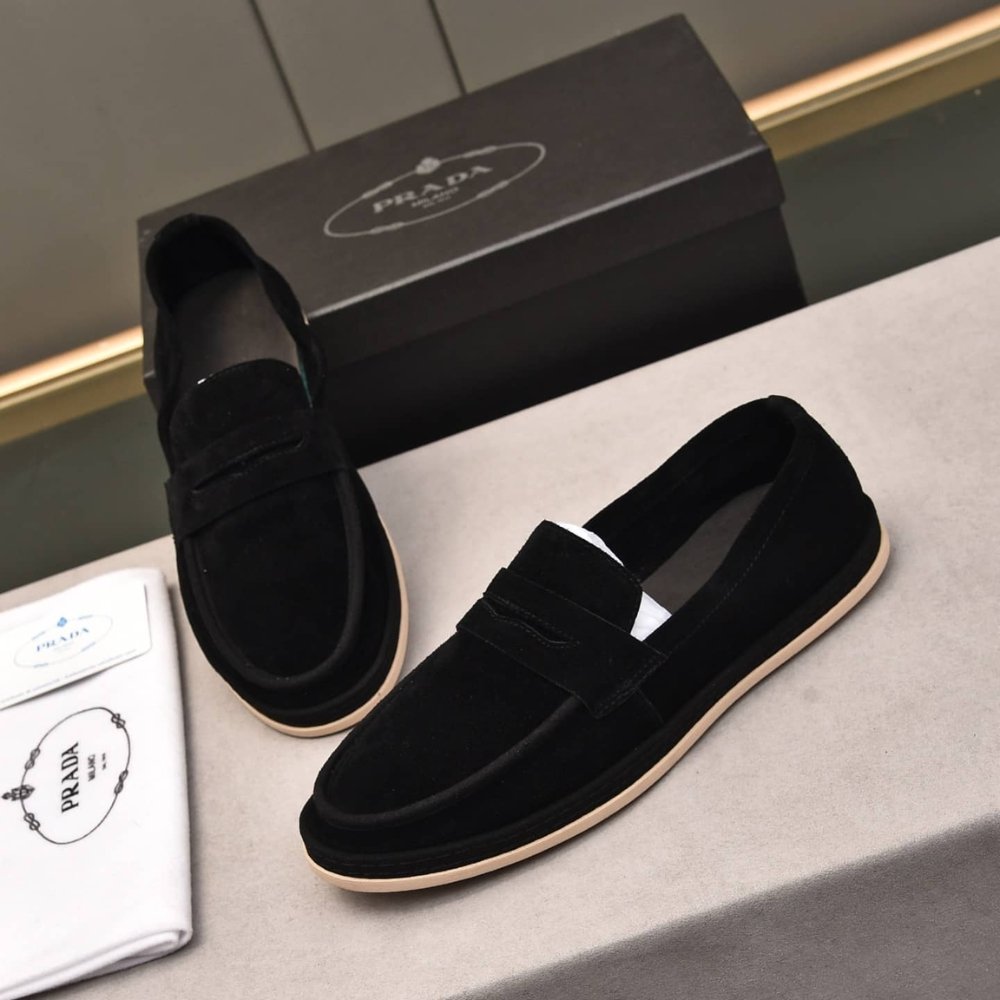 Pra*a Men’S Suede Loafers Leather Black
