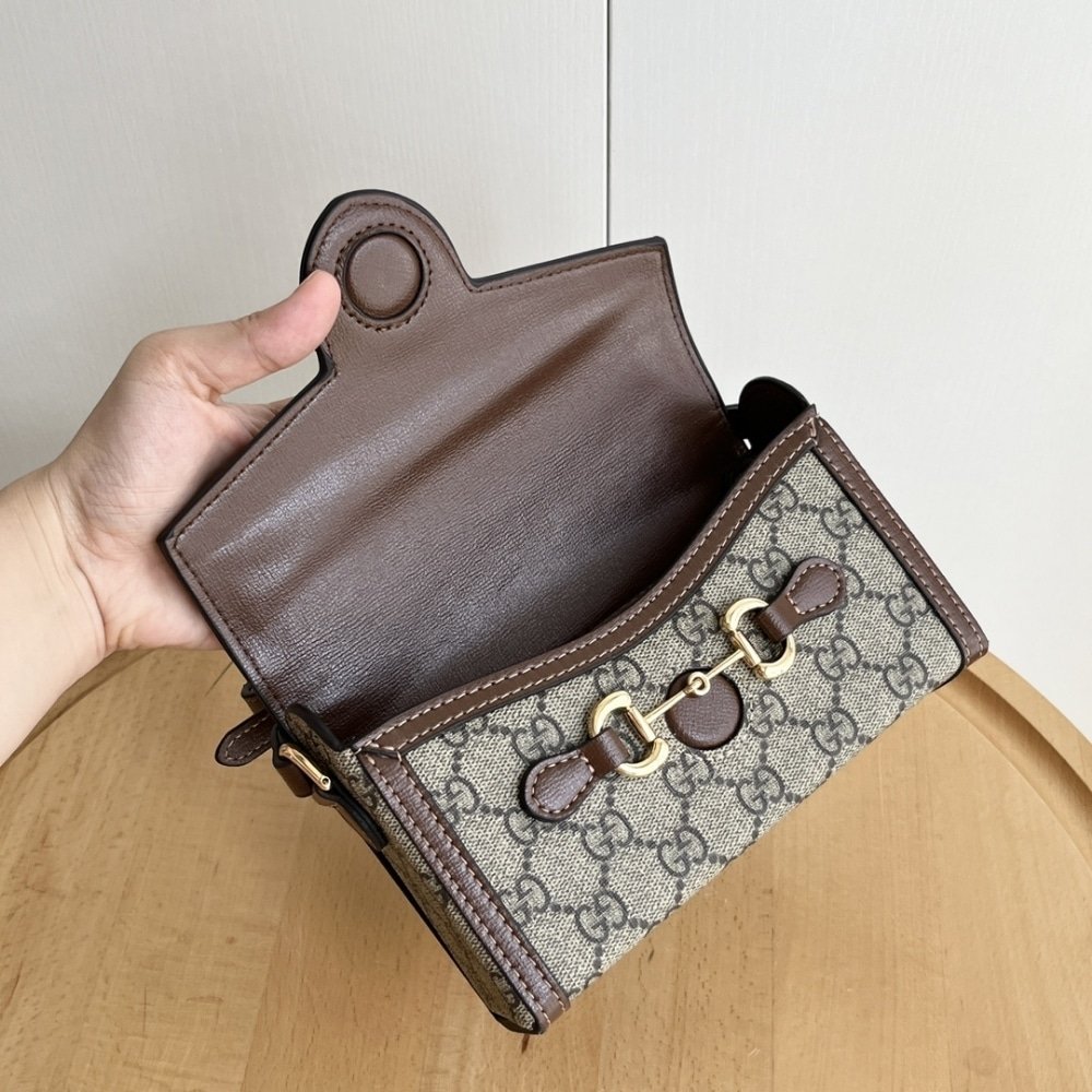 Gvc*1 Horsebit 1955 Mini Bag ‎Beige And Dark Brown Gg Svp*me 18Cm ‎699296 92Tcg 8563
