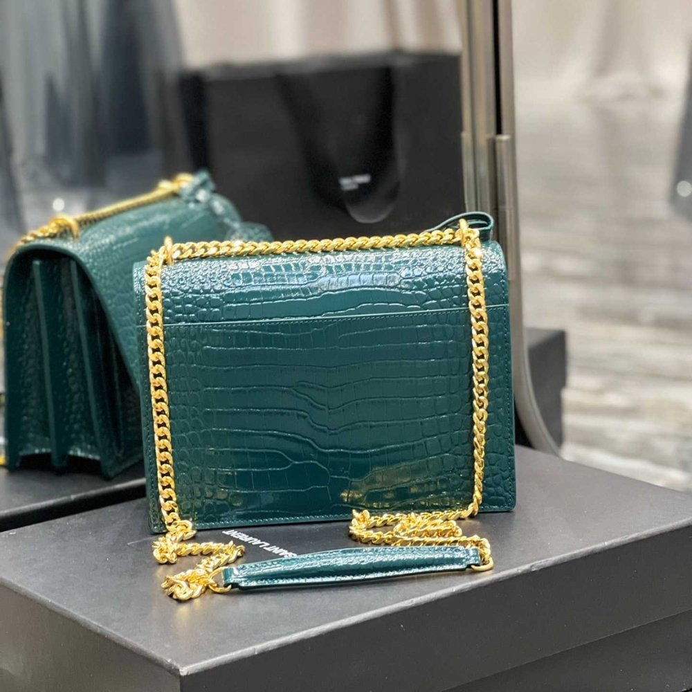 Sa1nt Lau*nt Sunset Medium In Crocodile Embossed Leather Dark Green 22cm 442906DND0J3144