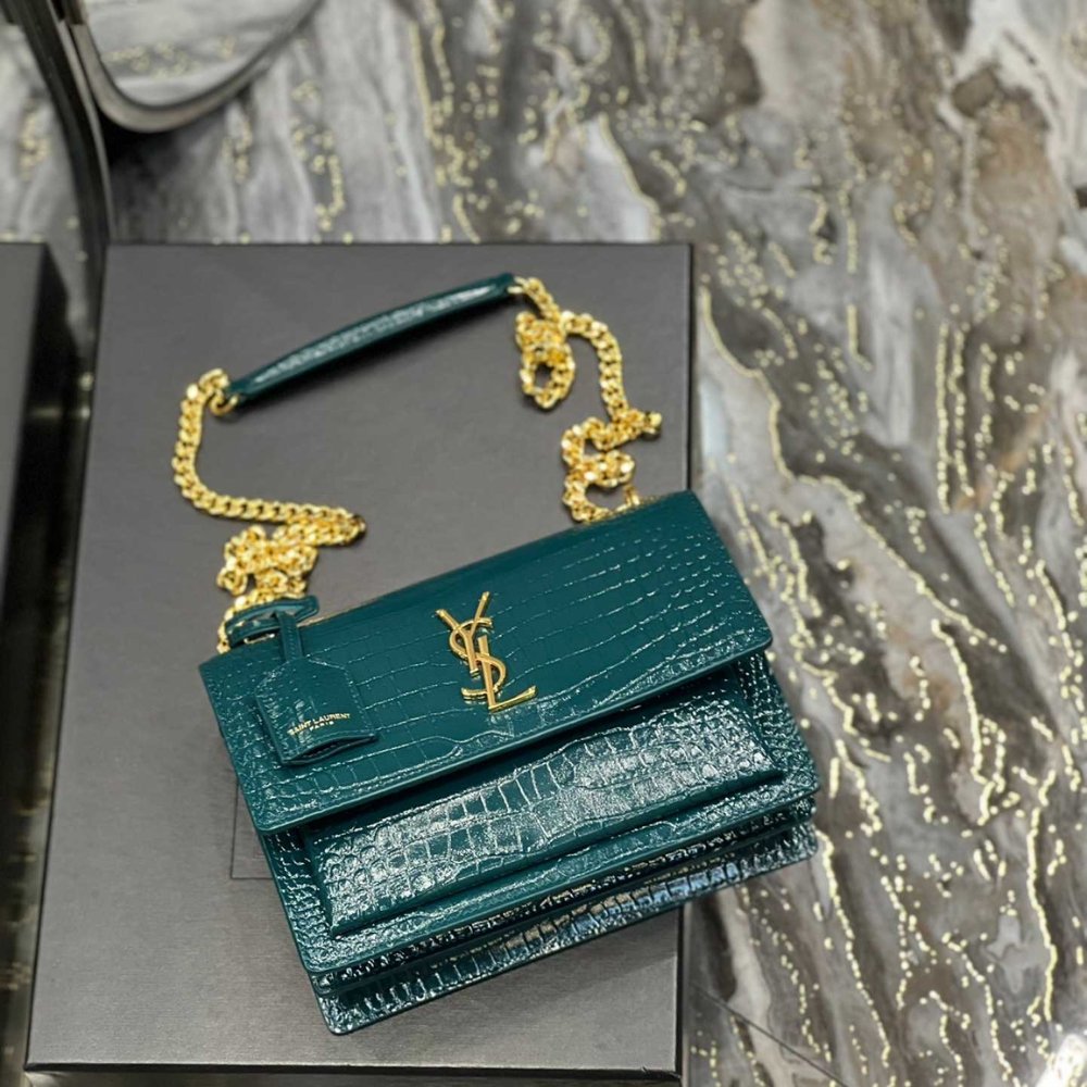 Sa1nt Lau*nt Sunset Medium In Crocodile Embossed Leather Dark Green 22cm 442906DND0J3144