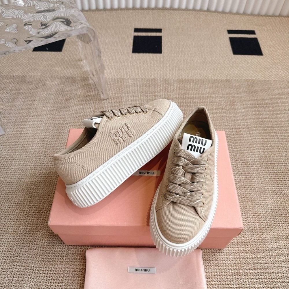 M1um1u Denim Sneaker With Logo Colonial Beige 5E389E 3Ars F0044 F 005