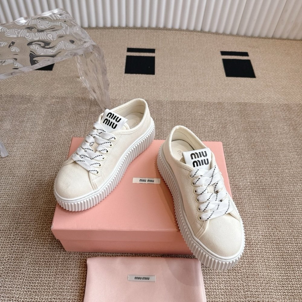 M1um1u Denim Sneaker With Logo Ivory 5E389E 3Ars F0304 F 005