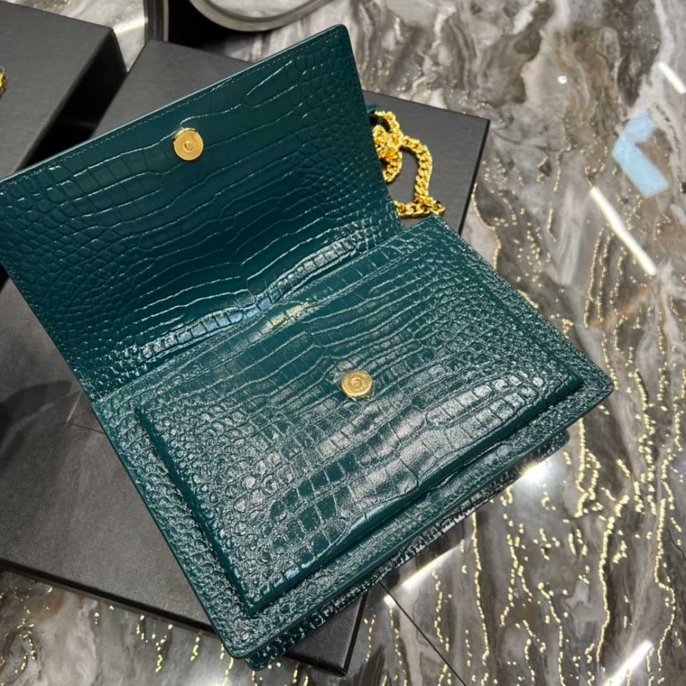 Sa1nt Lau*nt Sunset Medium In Crocodile Embossed Leather Dark Green 22cm 442906DND0J3144