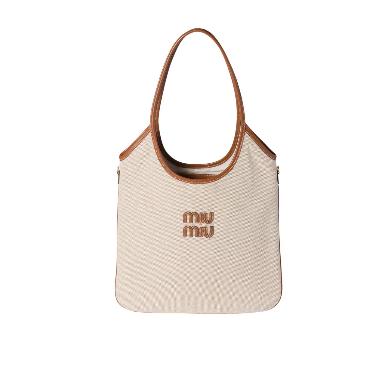 M1um1u Ivy Canvas Bag Beige And Brandy 35Cm 5Bg231 Acrn F062F V Mlf