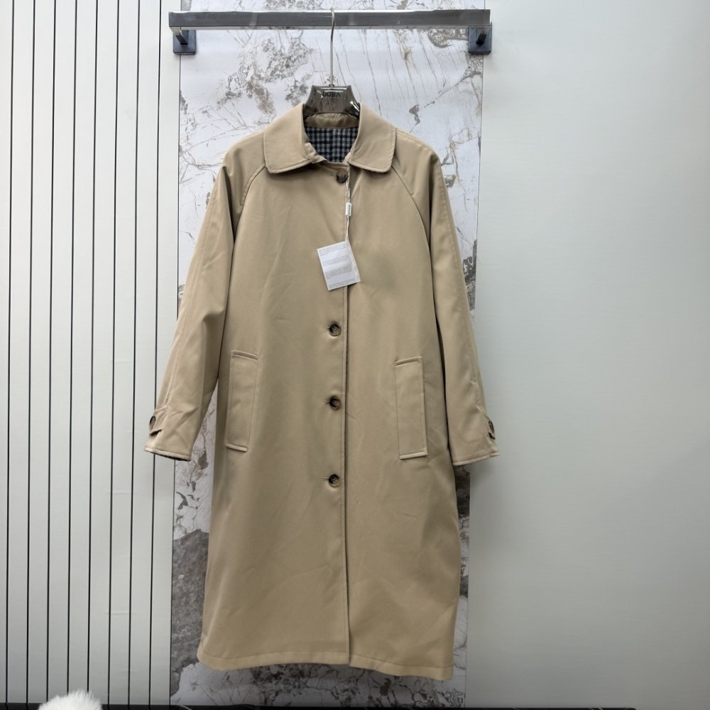 M1um1u Reversible Twill And Check Trench Coat Limestone And Slate Gray Ms2131 1798 F04U0 S Ooo