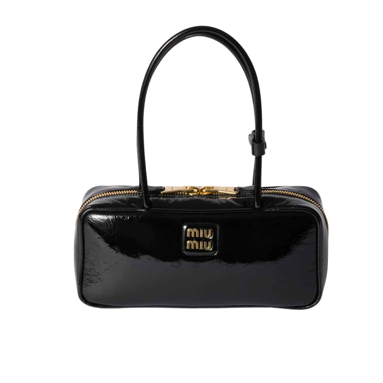 M1um1u Beau Naplak Patent Leather Bag Black 28Cm 5Bb173 Adnt F0002 V Olo