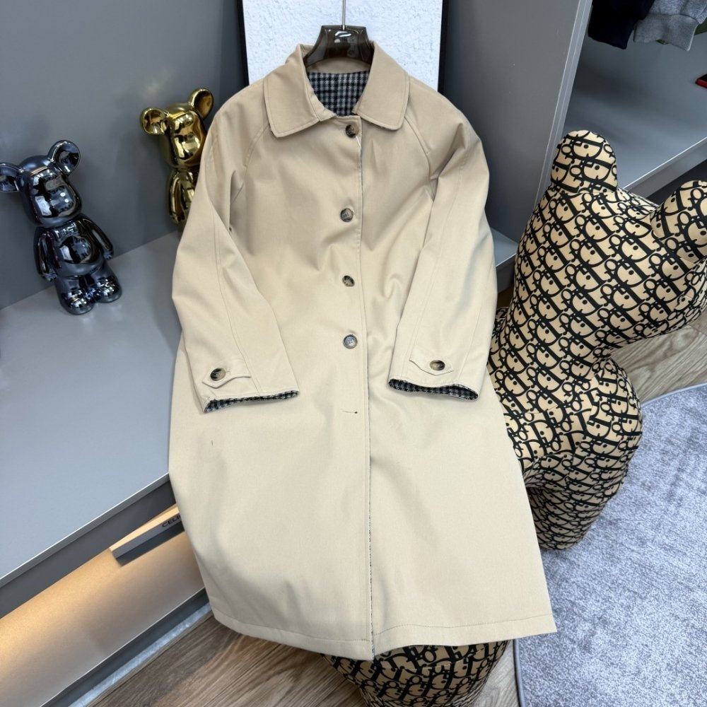 M1um1u Reversible Twill And Check Trench Coat Limestone And Slate Gray Ms2131 1798 F04U0 S Ooo
