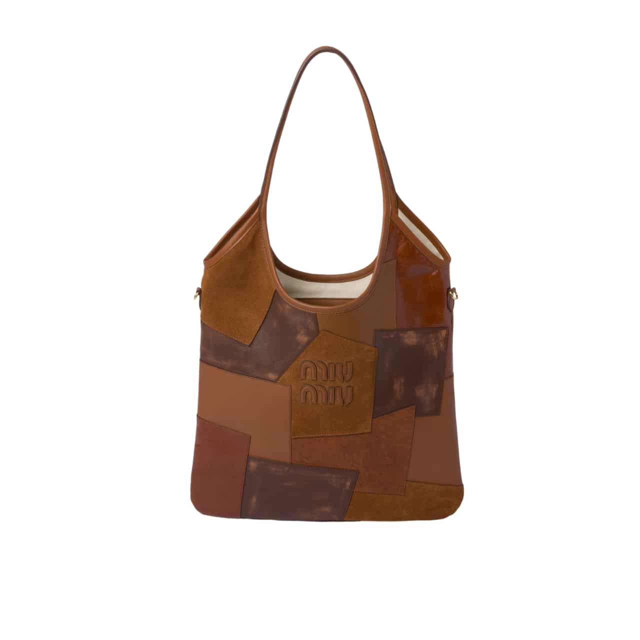 M1um1u Ivy Patchwork Bag Cognac 35Cm 5Bg231 2Cri F0046 V Mln