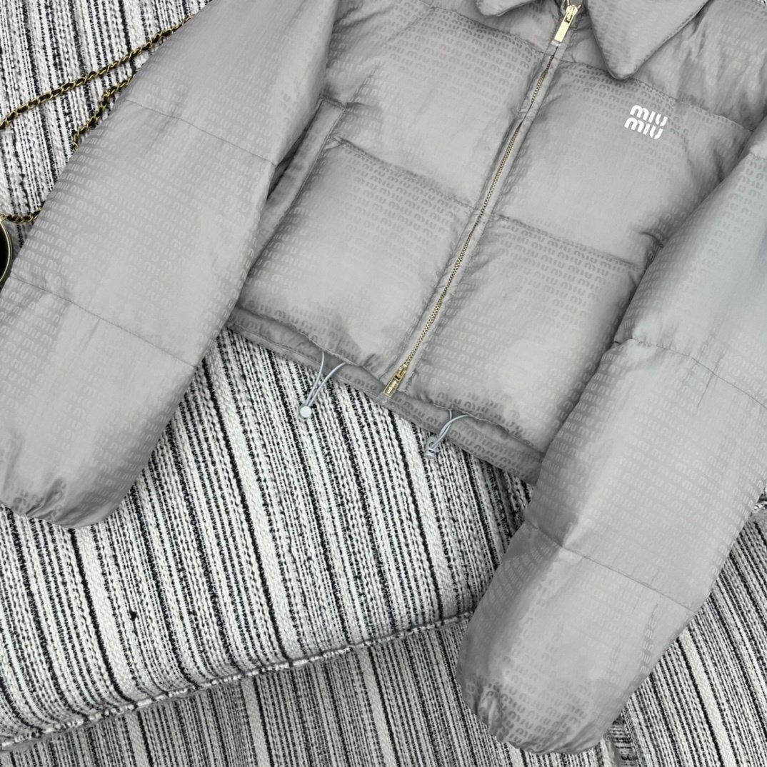 M1um1u Logo Jacquard Puffer Jacket Gray Ml1083 Ooo F0024