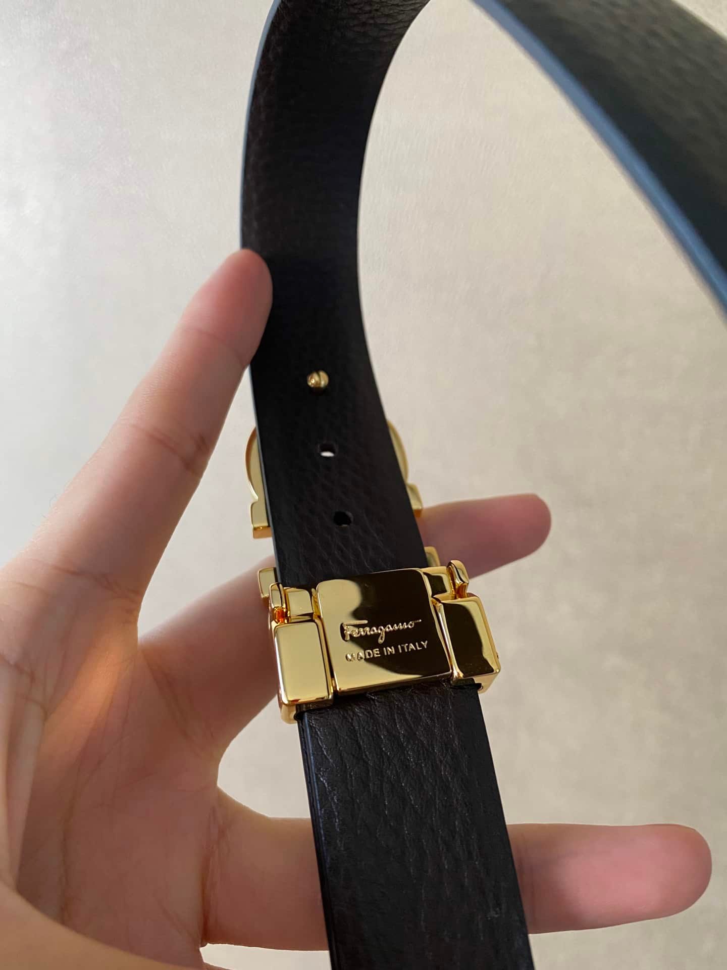Salvatore Ferragamo Gancini Black Leather Belt With Gold Metal Buckle 2.5Cm