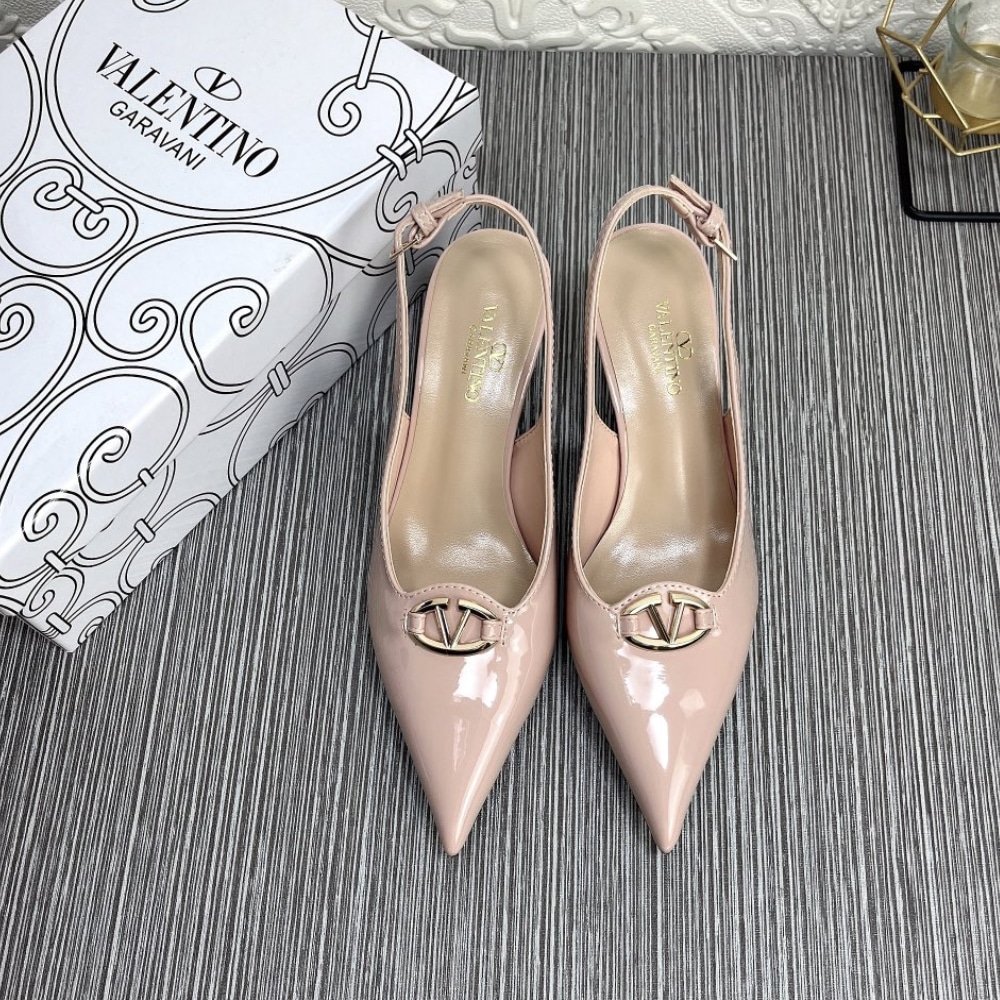 Va1e*ntin0 Vlogo The Bold Edition Slingback Pumps In Patent Leather 60Mm In Beige Rose