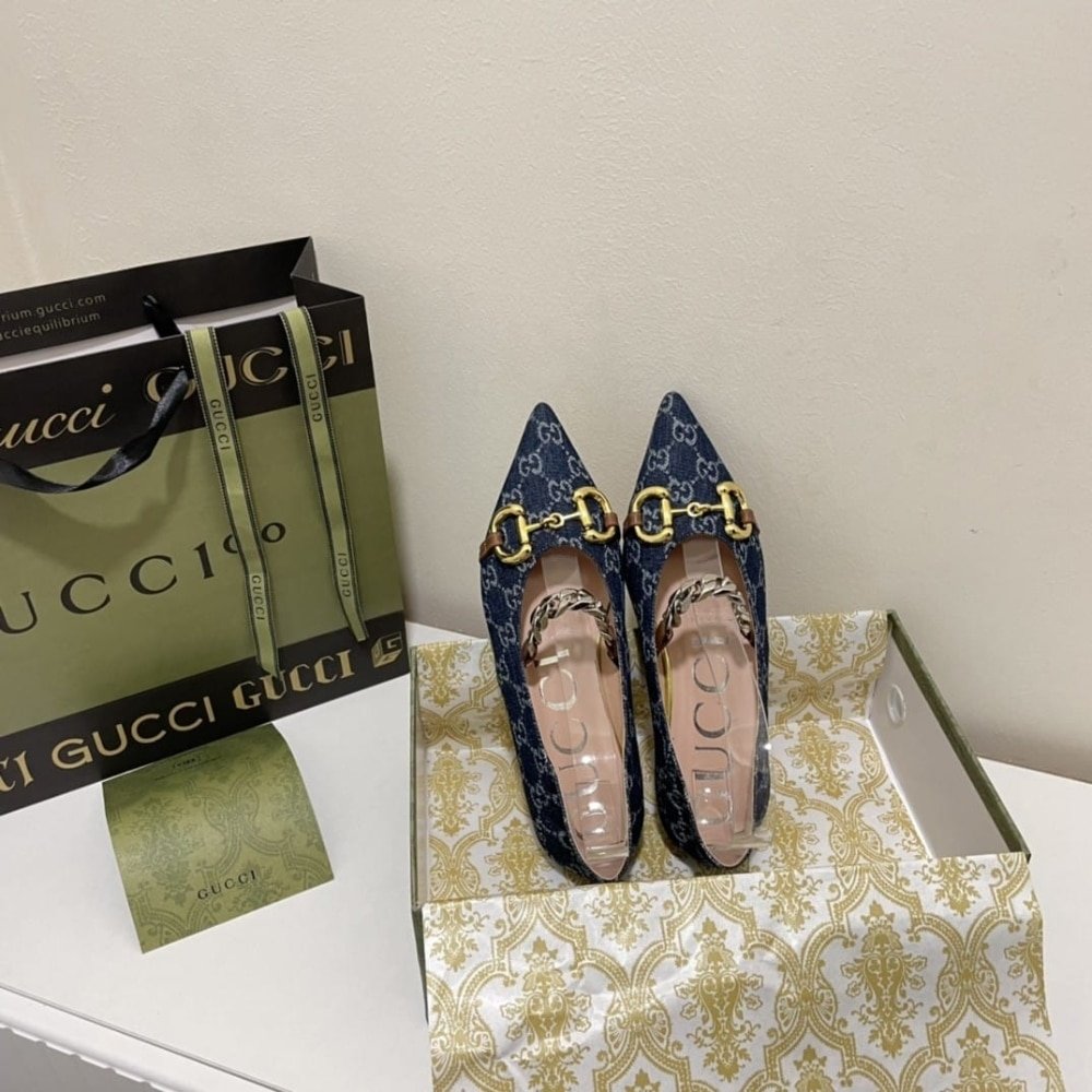 Gvc*1 Women’S Gg Horsebit Ballet Flat Denim 635101 2Kq80 4462