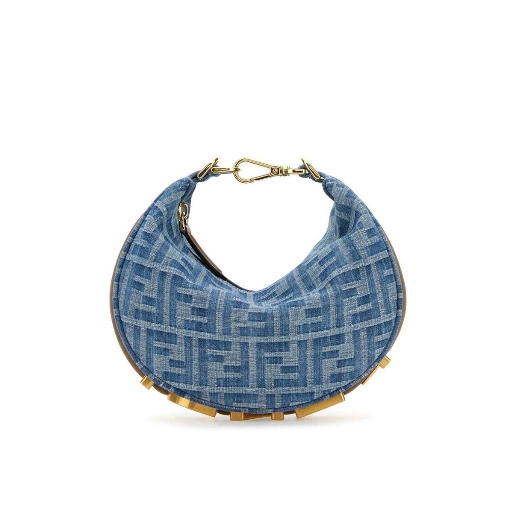 F**di F**digraphy Mini Bag FF Jacquard Fabric Denim Blue 20Cm 8BS081AS3FF1PLN