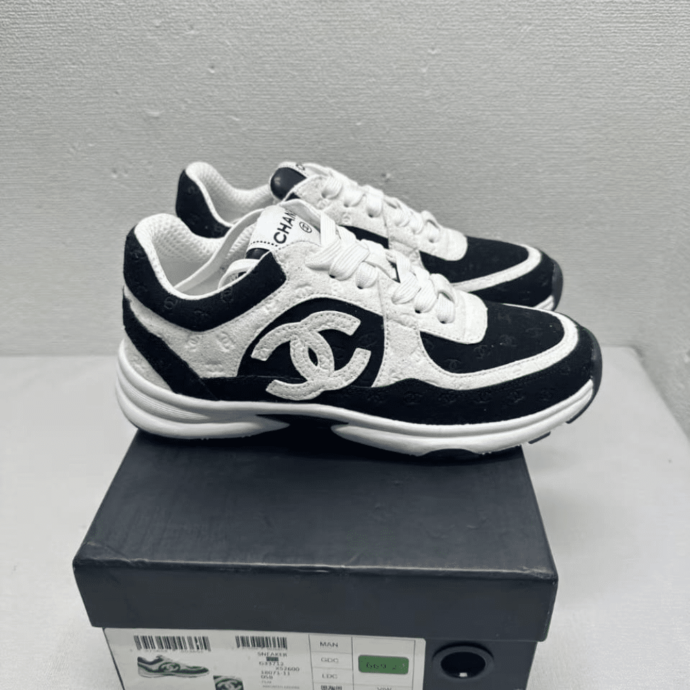 Ch**el Printed Suede Sneaker White And Black G39230 X56689 K4718