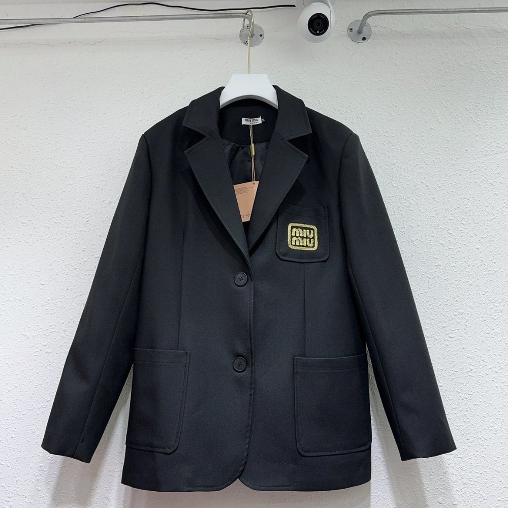M1um1u Single Breasted Mohair Jacket Black Yellow Gold Mh1927 12I1 F0R84 S Am1