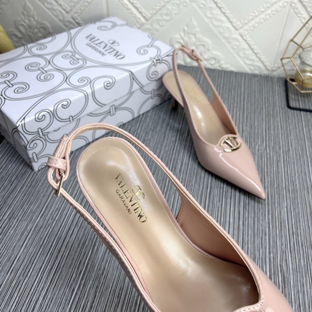 Va1e*ntin0 Vlogo The Bold Edition Slingback Pumps In Patent Leather 60Mm In Beige Rose