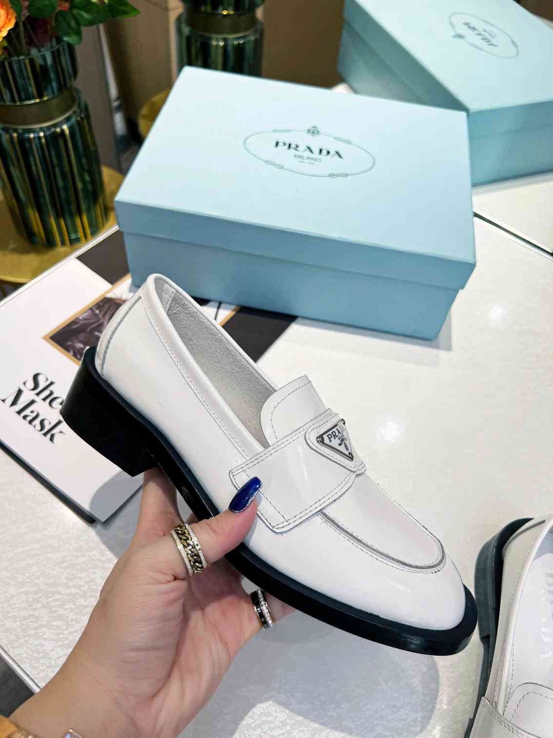 Pra*a Patent Leather Loafers White 1D902M 069 F0009 F 025