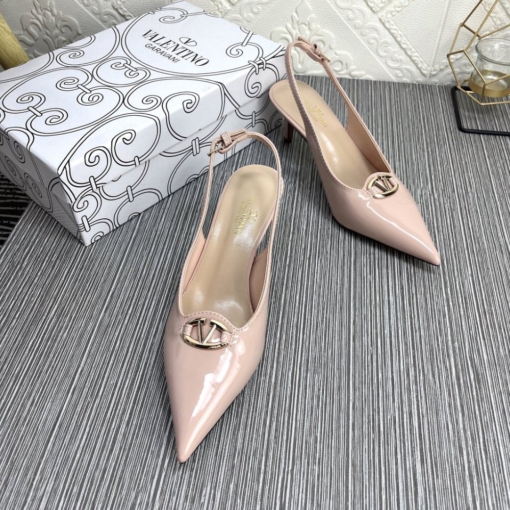 Va1e*ntin0 Vlogo The Bold Edition Slingback Pumps In Patent Leather 60Mm In Beige Rose