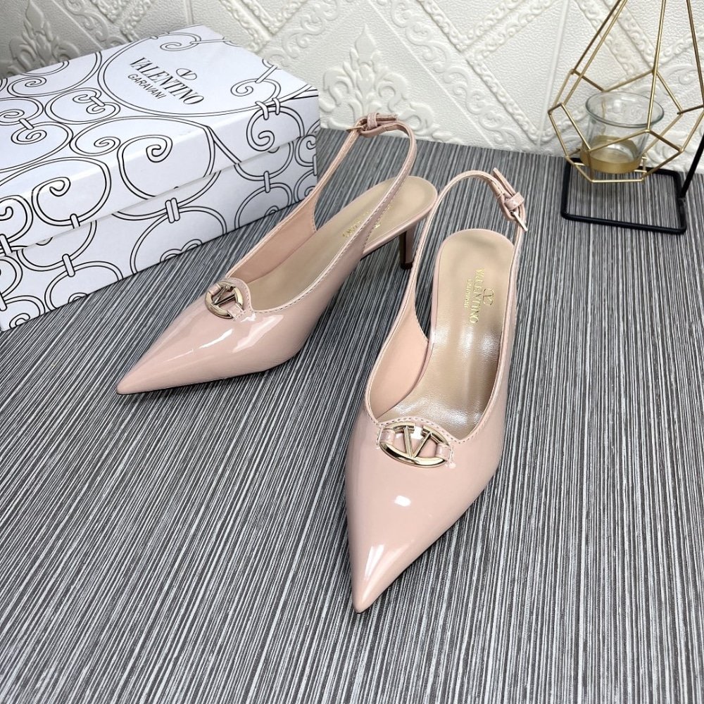Va1e*ntin0 Vlogo The Bold Edition Slingback Pumps In Patent Leather 60Mm In Beige Rose