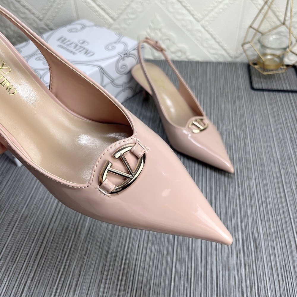 Va1e*ntin0 Vlogo The Bold Edition Slingback Pumps In Patent Leather 60Mm In Beige Rose