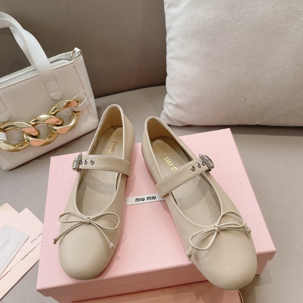 M1um1u Leather Ballerinas In Ivory 5F210E 070 F0304 F 005