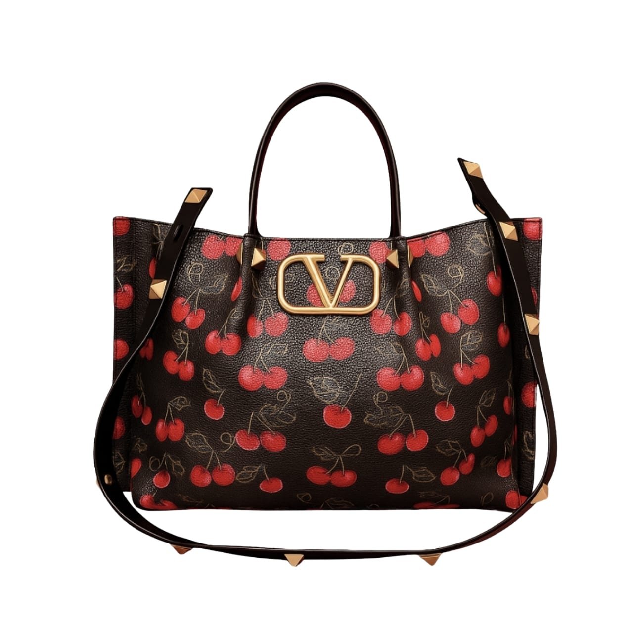 Va1e*ntin0 Garavani Vlogo Signature Cherryfic Motif Bag Black 26Cm