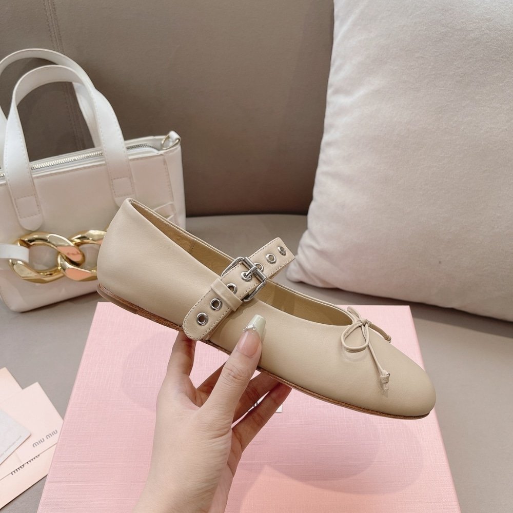 M1um1u Leather Ballerinas In Ivory 5F210E 070 F0304 F 005