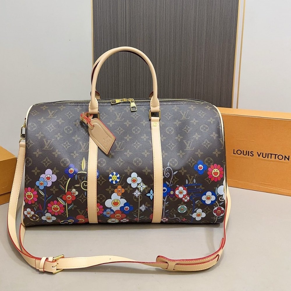 L0vis Vvtt0n X Takashi Murakami Keepall Bandouliere Brown 45Cm M14182