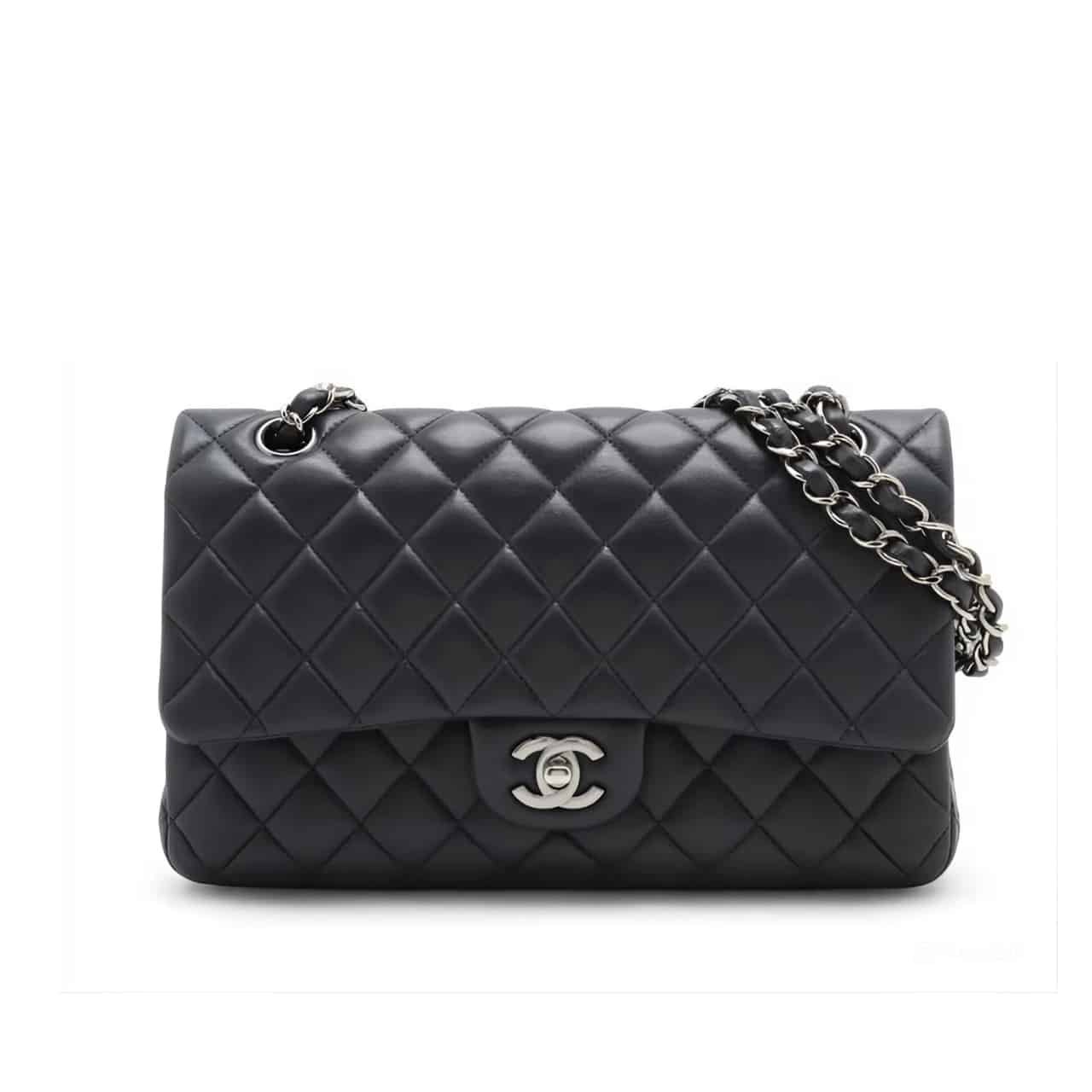 Ch**el Small Classic Flap Bag Black Leather With Silver Hardare 25Cm A01113 Y01480 94305