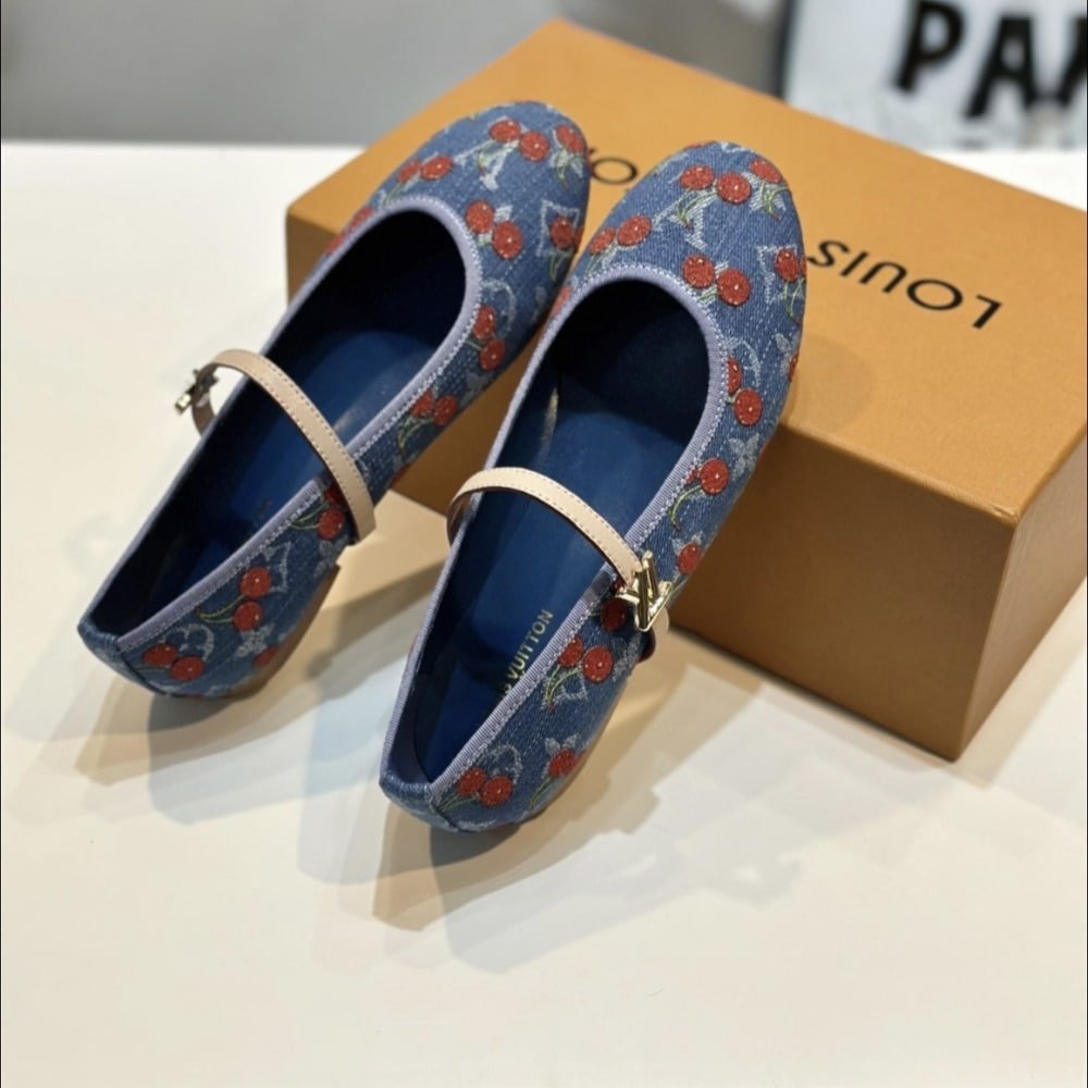 L0vis Vvtt0n X Takashi Murakami Romy Flat Ballerina Monogram Cherry Denim 1Ahkov