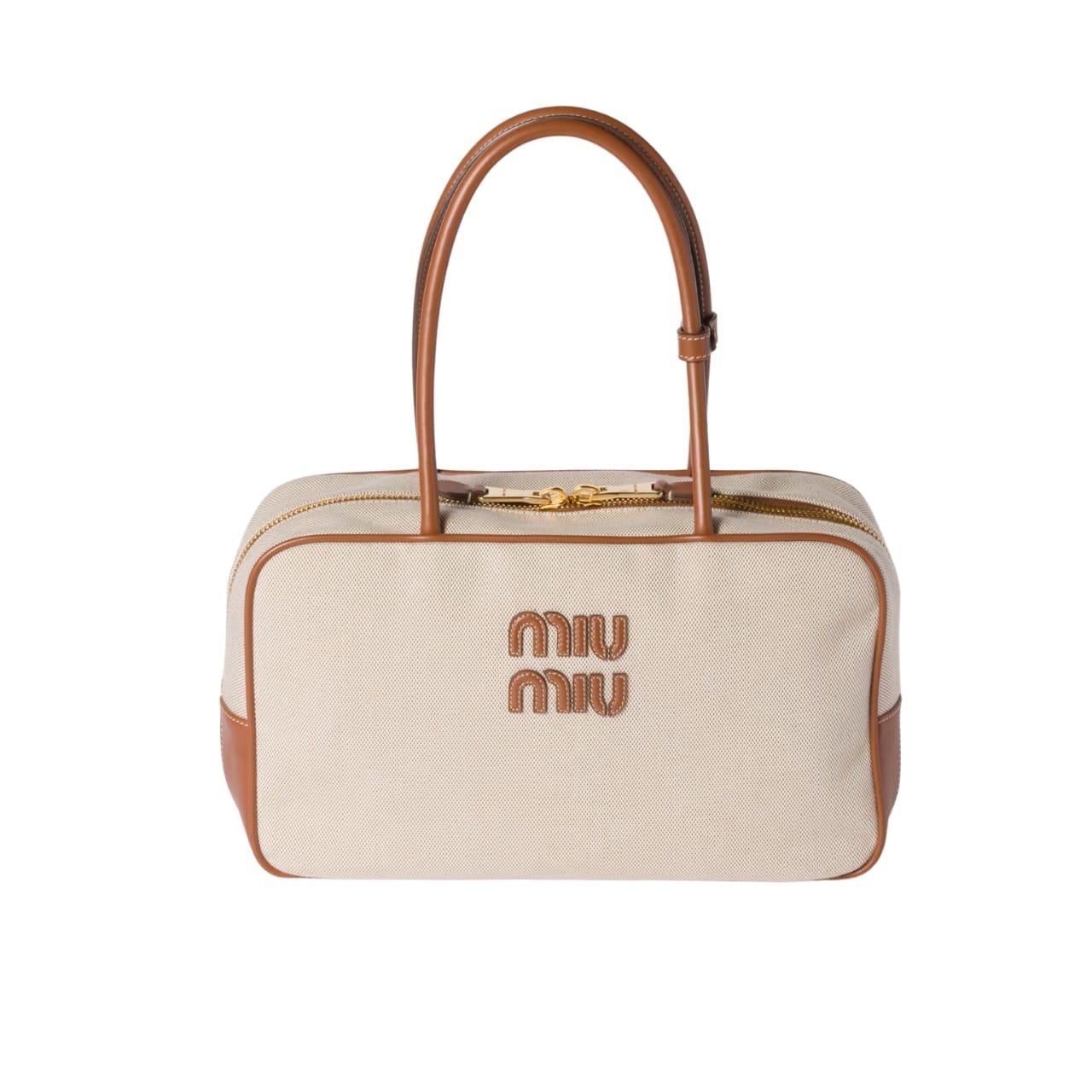 M1um1u Beau Canvas Bag Beige And Brandy 34Cm 5Bb163 Acrn F062F V Ooo