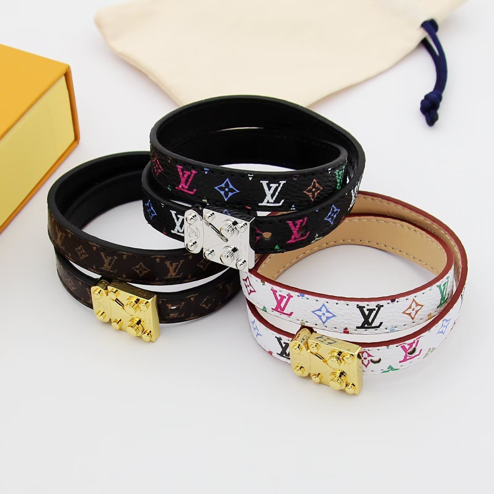 L0vis Vvtt0n X Murakami Lv Signature Bracelet Black M8967E