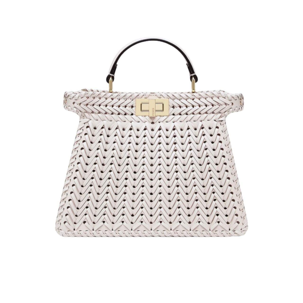 F**di Peekaboo Iseeu Camellia Interlace Leather Bag White 28Cm