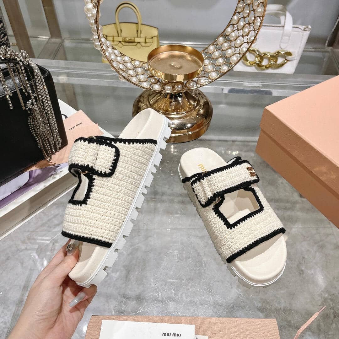 M1um1u Crochet Knit Slides White 5Xx641 2Cq2 F0A72 F 010