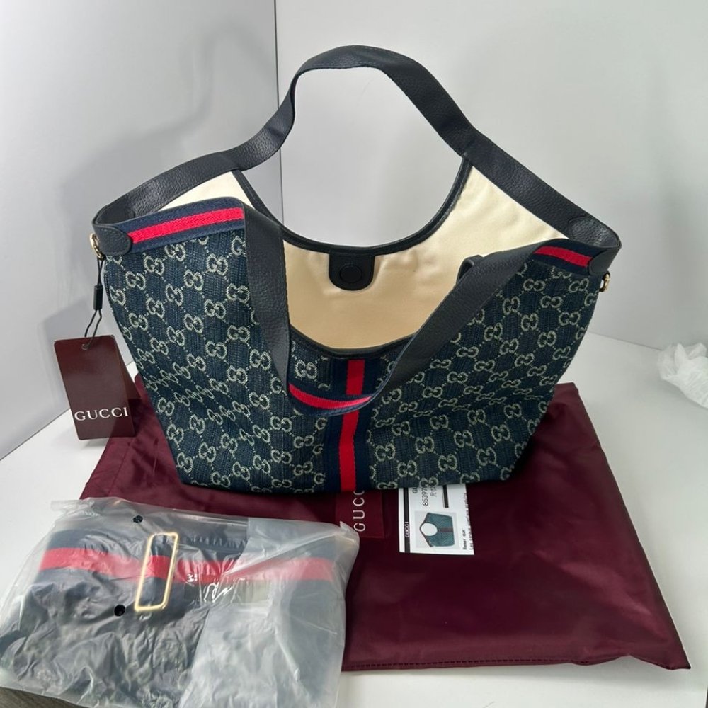 Gvc*1 Giglio Small Tote Bag Blue And White GG Denim 25Cm 860845 FAFRW 8864