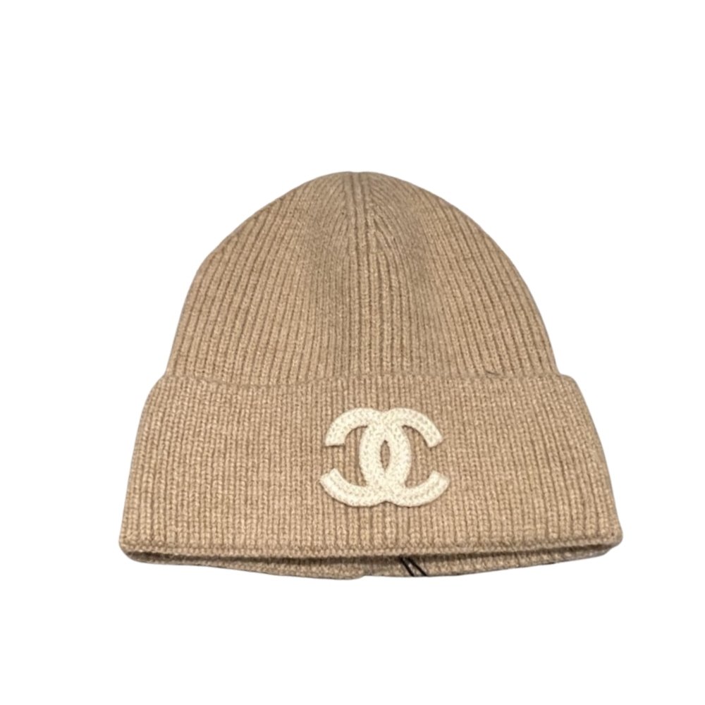 Ch**el White Cc Wool Beanie Beige