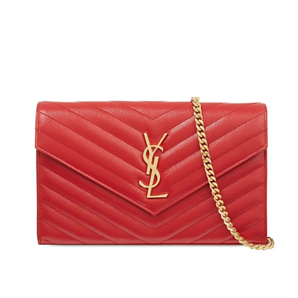Sa1nt Lau*nt Cassandre Matelassé Envelope In Grain De Poudre Embossed Leather Red 22Cm 695108Bow016008