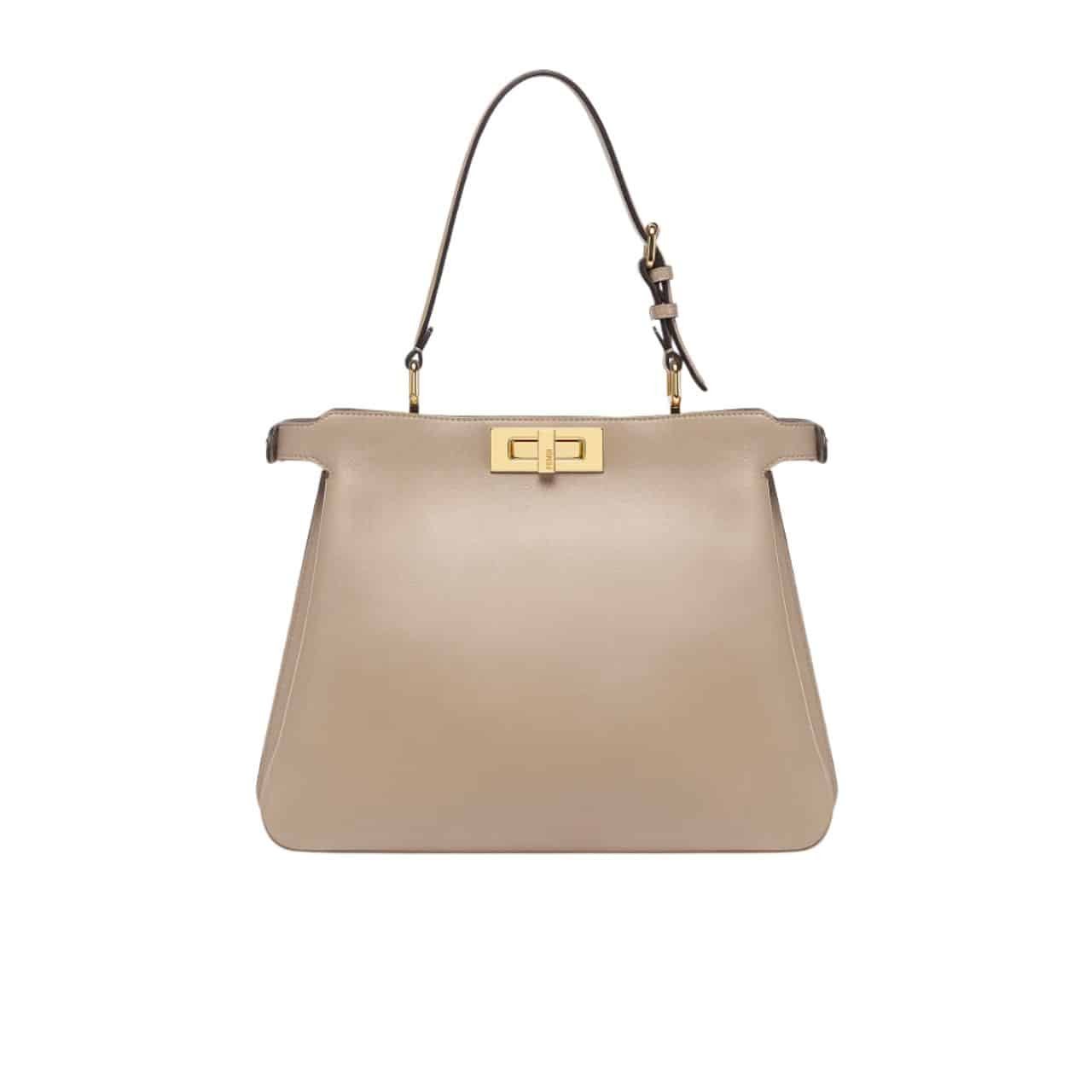F**di Peekaboo Soft Medium Leather Bag Dove Grey 33Cm