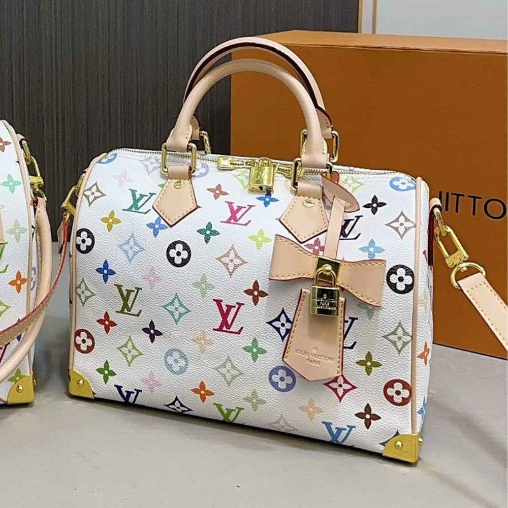 Gift Set: L0vis Vvtt0n X Takashi Murakami Speedy Bandouliere White And Zippy Wallet White Multicolored