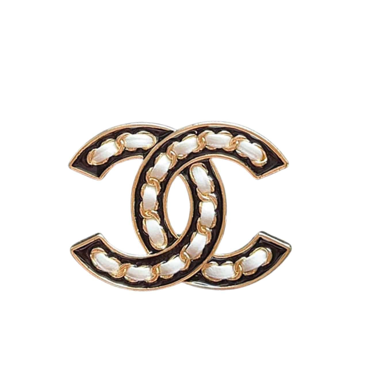 Ch**el Cc Brooch Black With White Interwoven Chain Pattern
