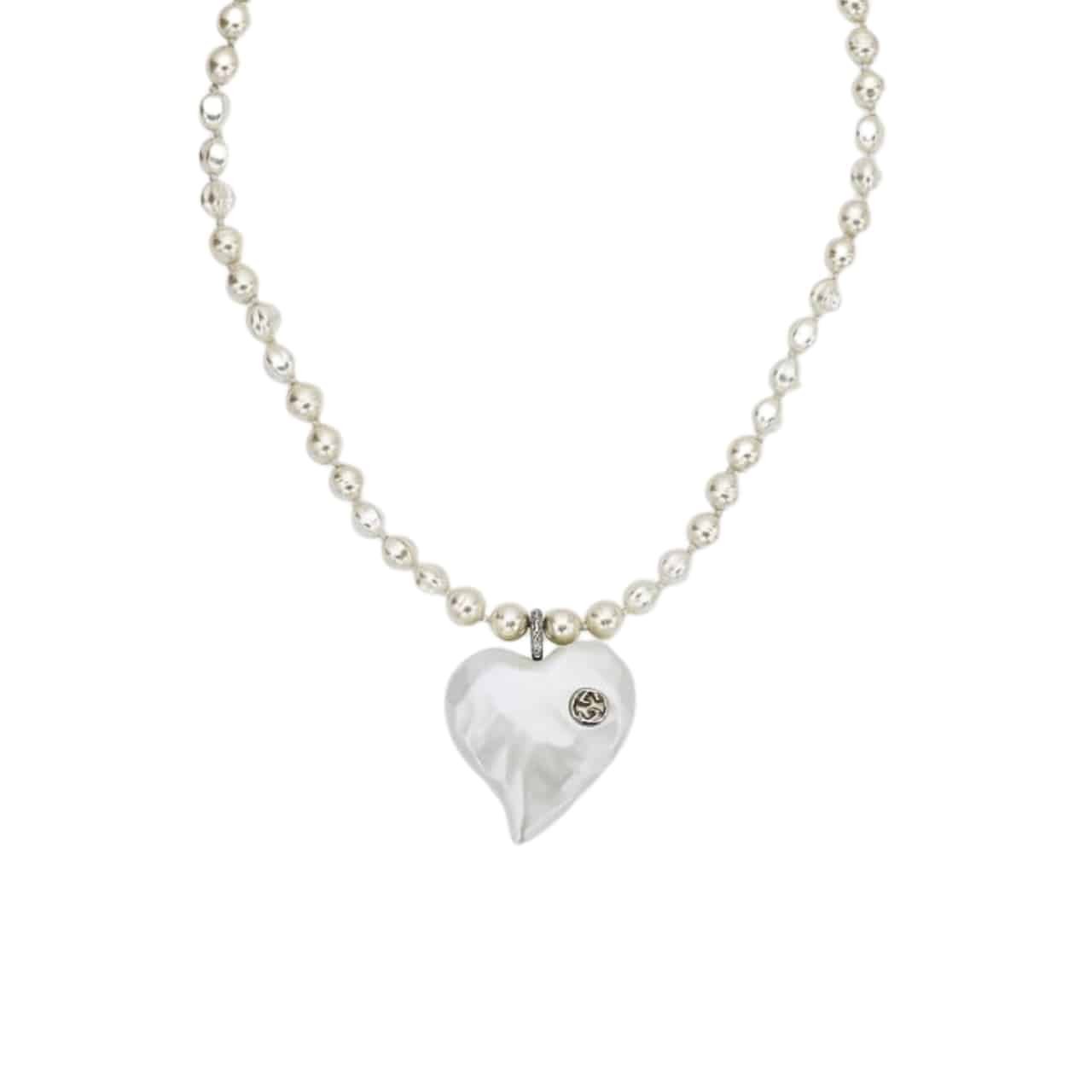 Gvc*1 Interlocking G Heart Necklace In Palladium Tone Metal
