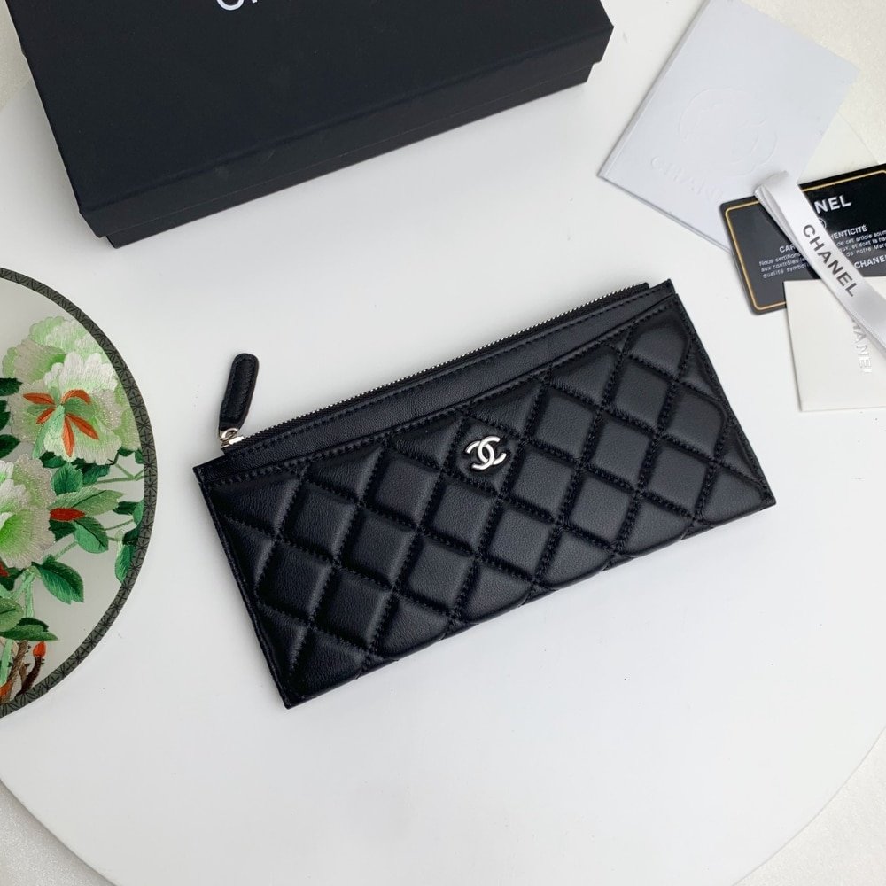 Ch**el Classic Zip Pouch Wallet Black 22Cm