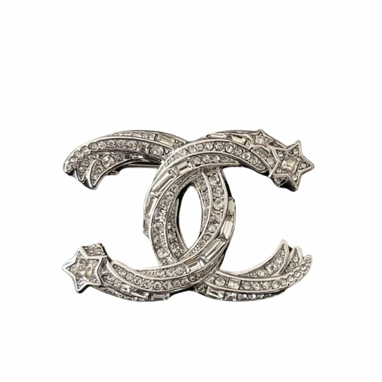 Ch**el Cc Brooch Silver With Stones Attached And Two Stars